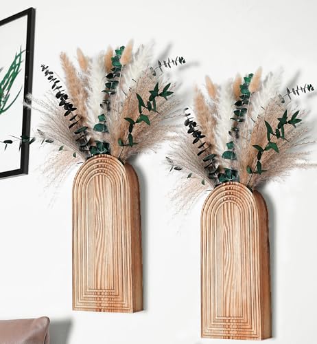 Wooden Vases with Pampas and Eucalyptus