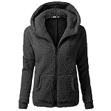 GFGHH Kapuzenpullover Damen Teddy-Fleece Mantel Farbblock Hoodie Plüsch Sweatshirt Oversize Warm Plüschjacke Cardigan Kapuzenjacke mit Taschen Sherpa Frauen Übergangsjacke Lose Langarm Lässige Outwear