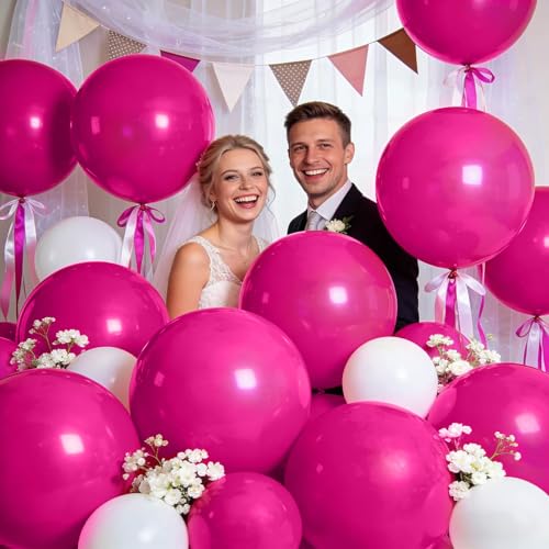 Image of 32Pcs Hot Pink Big Balloons 18 Inch, Round Large Latex Party Balloons for Birthday Wedding Decorations.