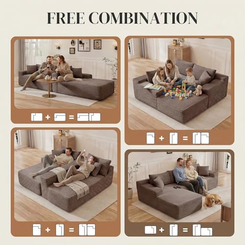Image of 95 inch L Shaped Cloud Boneless Sectional Couches for Living Room, Modern Comfy Modular Deep Seat Memory Foam Compressed Corduroy Sofa Oversized Left Facing Chaise, No Assembly Required, Brown