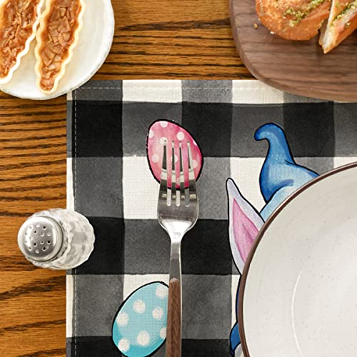 Artoid Mode Buffalo Plaid Bunny Gnomes Eggs Easter Placemats For Dining Table, 12 X 18 Inch Spring Seasonal Holiday Decoration Rustic Vintage Washable Table Mats Set Of 4 #TOP6