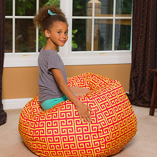 Posh Creations Bean Bag Chair For Kids, Teens, And Adults Includes Removable And Machine Washable Cover, 38In - Large, Pattern Scrolls Red And Yellow #TOP5