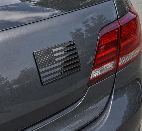 Image of 5 inch x 3 inch Black American Flag Emblem for Cars | Trucks & SUVs, Embossed Aluminum Metal Badge Matte & Gloss Black Exterior Fender, Trunk & Tailgate Decal, Weather Resistant