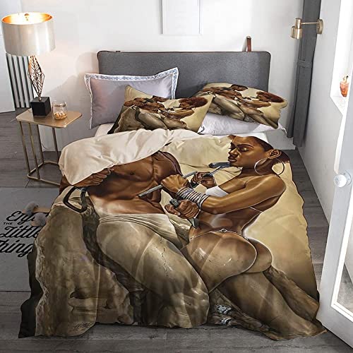 African Couple Lover Sculpture Art Duvet Cover Set, Holiday 3 Piece Bedding Set, Microfiber Comforter Cover Sets With 2 Pillow Shams - Breathable And Soft For All Seasons(King 90" X 104") #TOP6