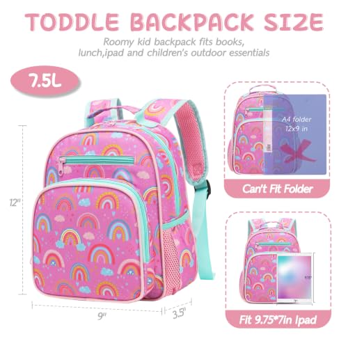 Image of Toddler Backpack for Girls 2-4,Preschool Kindergarten Rainbow Backpacks,Small Backpack for Kids,Toddler Bookbag with Chest Strap