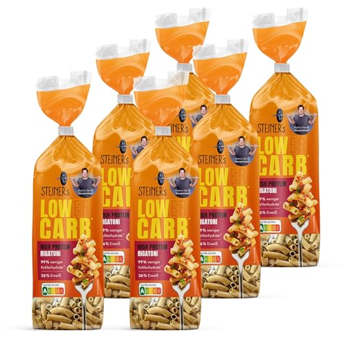 STEINER´s Low Carb Rigatoni | 99% weniger Kohlenhydrate | High Protein aus hochwertigen Zutaten | Nur 1g Kohlenhydrate & 26g Eiweiß pro 100g | Ballaststoffreiche Pasta, schnell und lecker | 6x 250g