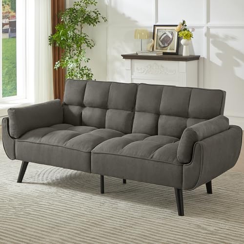JIEXI Canapé 3 Places, Tissu Lin Gris Foncé, 191 x 83 cm, Capacité 230 kg, Style Scandinave