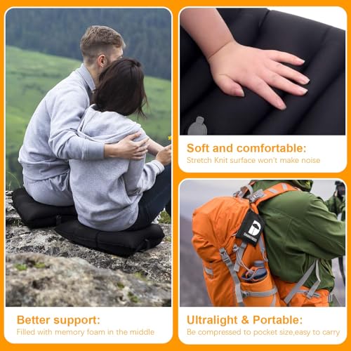 Aufblasbares Sitzkissen, leichtes, wasserdicht, geeignet für Büro / Home Stuhl Pad Unterstützung und bequemes Sitzkissen für Reisen, Auto, Bootfahren,Strand, Rasen,Außenstadion und Camping, schwarz