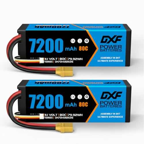 DXF Batterie LiPo 3S 11.1V 7200mAh 80C avec Connecteur XT90, Pack de 2 Lithium Polymère Décharge pour Voiture RC 1/8 1/10, Avion Télécommandé,...