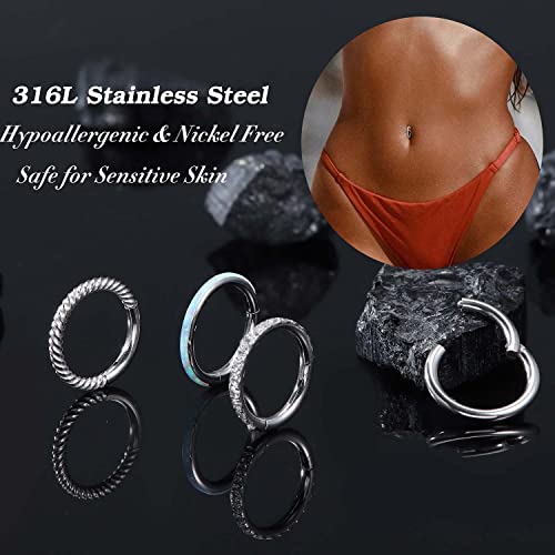 Jstyle 14G Belly Button Ring 316L Surgical Steel Belly Rings Hoop For Women Clear Cz Opal Clicker Hoop Belly Button Rings Gold Silver Small Navel Belly Body Piercing Jewelry 8Mm Silver Tone #TOP1