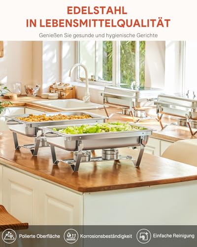 Wilprep Chafing Dish Speisewärmer 9L 4pcs Edelstahl Warmhaltebehälter Wärmebehälter Edelstahl Buffet-Set für Catering Buffet und Party (Silber - 4 Set) – Bild 3