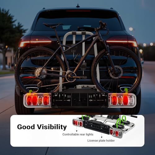 Wiltec Towbar Bike Rack for 2 Bicycles max. 60 kg Foldable Design, Car Bike Carrier, Tow Hitch Mounting, License Plate Holder, Anti-Theft Protection, Tiltable for Easy Access - Image 5