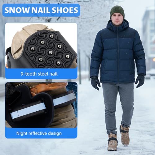 Image of PROBEROS Spikes Ice Crampons Shoe Grips with Reflective Strip, Sizes 41-44