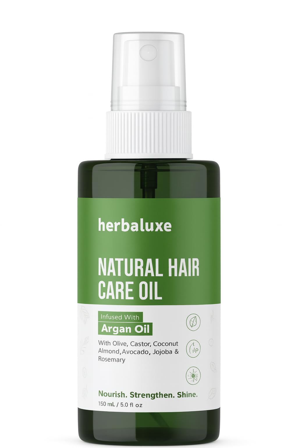 Herbaluxe Natural Hair Growth Oil 100ml, Argan & Castor Oil Blend for Stronger Thicker Hair, Nourishes Scalp