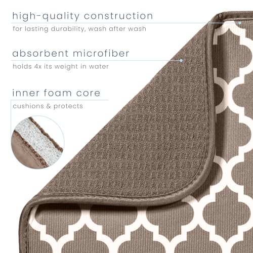 S&T INC. Dish Drying Mat XL, 18” x 24”, Absorbent Microfiber Kitchen Counter Mat, Dish Drying Pad for Dishes, Utensils, Pots and Pans, Extra Large, Taupe Trellis