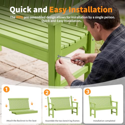 Image of Psilvam 2-Person Outdoor Bench with 700 Lbs Weight Capacity, Dark Green