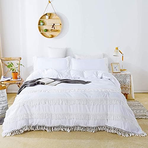 TEALP Hotel Stitch Ribbon White Duvet Cover Set 100% Cotton Soft White Bedding With Black Ribbon Border,Double