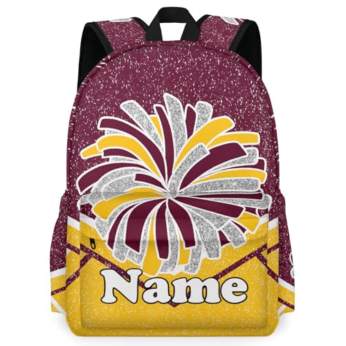 Custom Cheer Cheerleader Backpack 16.3 Inch Maroon Yellow Personalized Name Lightweight Travel Causual Daypack for Cheerleading Team Gifts