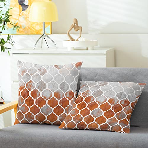 Calitime Throw Pillow Covers Pack Of 2 Cozy Colorful Geometric Trellis Chain Accents Manual Hand Painted Cushion Cases For Couch Bed Sofa Farmhouse Decorative 18 X 18 Inches Main Grey Rust Red #TOP4