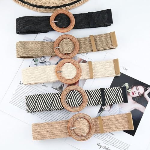 Straw Belt Braided Waistbelt Elastic Women Bohemian Wide(Camel-Style 1)3