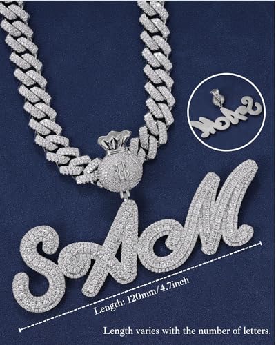 Iced Out Custom Name Necklace Personalized with Cuban Link Chain for Men and Women, Hip Hop 14k Real Gold Plated Initial Letter Pendant Necklaces, Handmade Customized Nameplate Jewelry for Rappers4