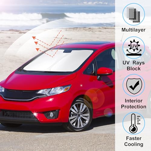 Image of Windshield Sun Shade Compatible with Honda Fit 2015-2020 Accessories Custom Fit Sunshade Foldable Front Sun Visor Protector Blocks Sun Rays