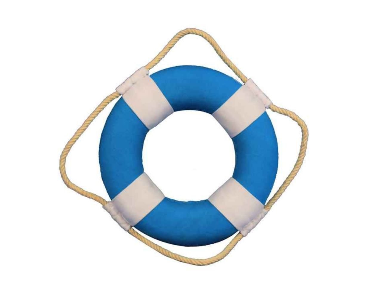 Handcrafted Nautical DecorHampton Vibrant Decorative Life Ring with White Bands Decoration Beach Home Decorating Ideas, 6", Light Blue