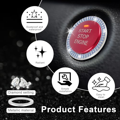 image for LivTee 2 PCS Crystal Double Rhinestone Car Engine Start Stop Decoratio