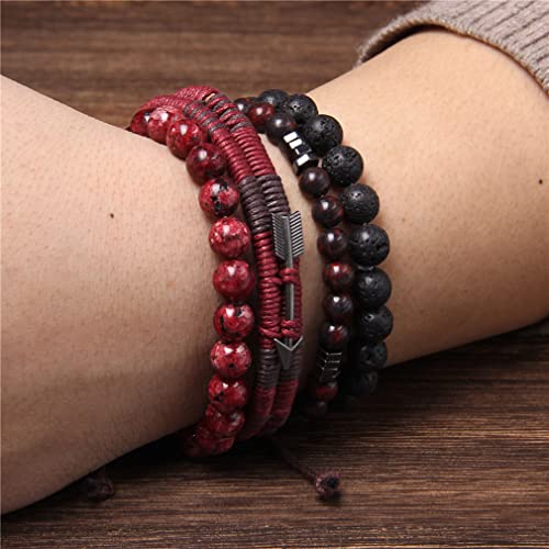 Firazio 8-9 Pcs Braided Leather Bracelet For Men Women Tiger Eye Lava Rock Beads Bracelet Wrap Cuff Bracelets Hemp Cords Wood Beads Ethnic Tribal Wristband Adjustable #TOP2