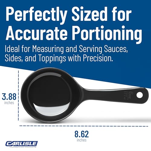 Image of Carlisle FoodService Products 493003 Measure Miser Solid Short Handle Measuring Spoon, 6 Ounces, Black (Pack of 12)