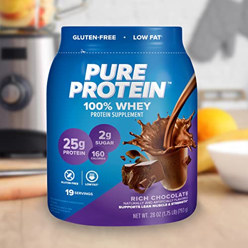 Image of Pure Protein 100% Whey Protein Powder, Rich Chocolate, 25 g Protein, 1.75 lb (Packaging May Vary)