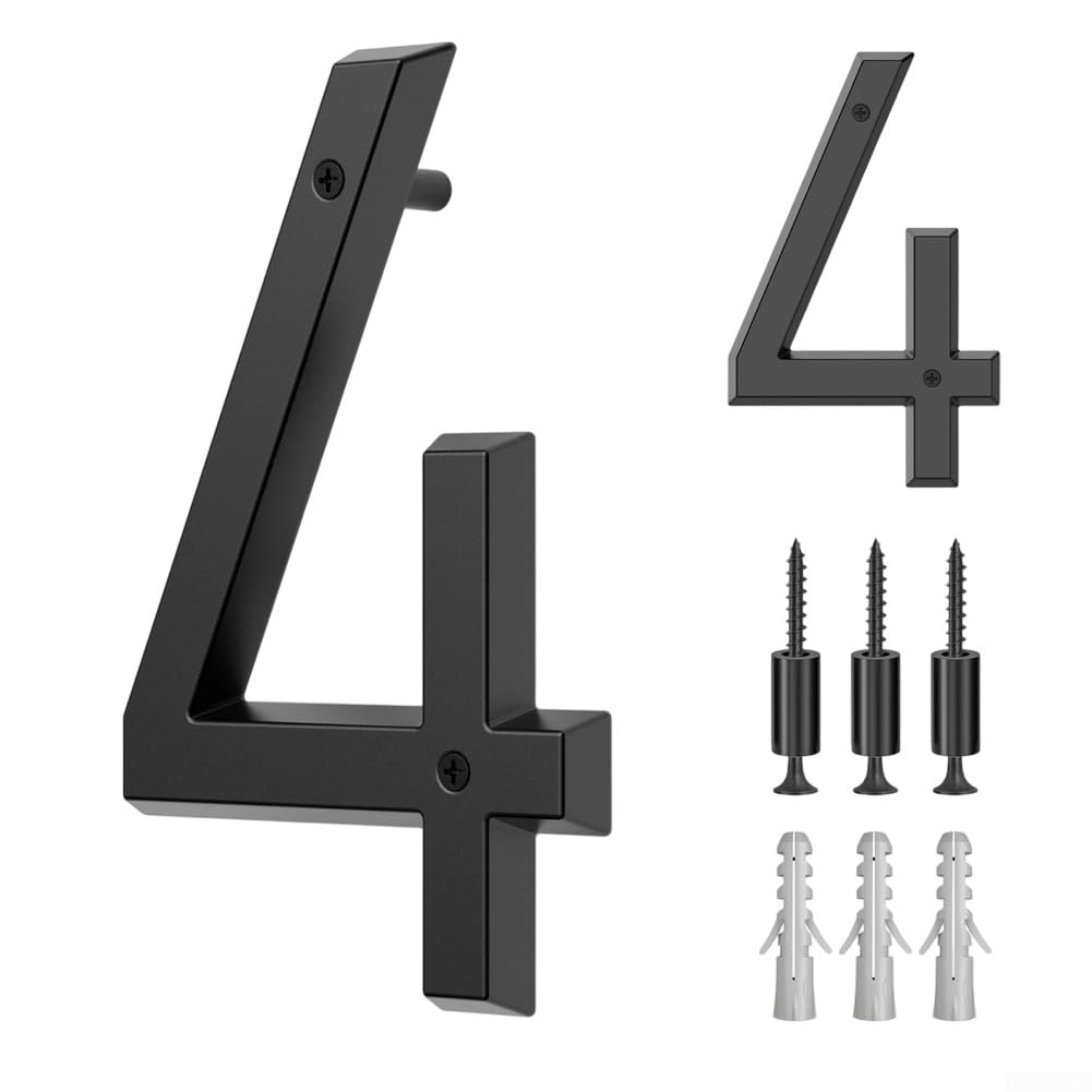 Letrero flotante 3D con acabado negro moderno de 6 pulgadas para pared exterior o buzón, placa de aleación de zinc resistente a la intemperie, instalación con montaje (1#) — view 18