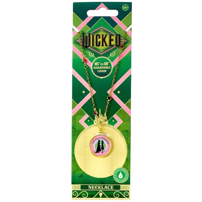 Collana Ufficiale Wicked "Unlikely Friendship" - Ciondolo Elphaba E Glinda, Catena 40cm Con Cristalli Rosa