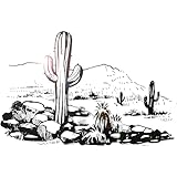 Vinyl Wall Decal Desert Cactus Cacti Mountain Southwest Landscape Living Room Bedroom Decor Stickers Mural (ig6335) (L 28.5 in X 45 in)