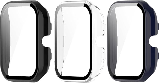 Chofit Etui kompatybilne z Amazfit GTS 4 Mini osłona ekranu, etui ochronne z PC, folia ze szkła hartowanego HD, do smartwatcha GTS 4 (czarny + biały + niebieski)