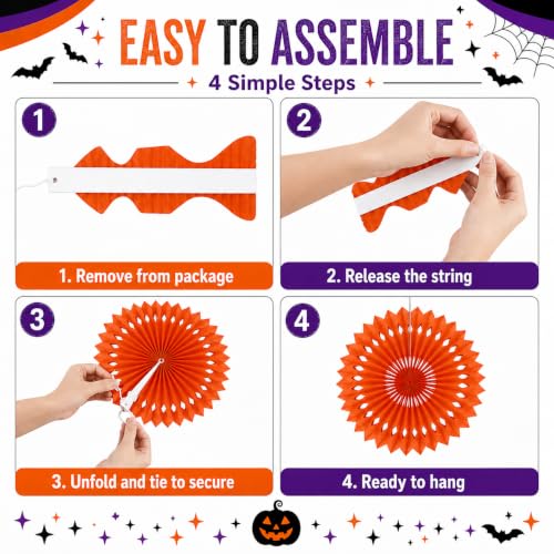 Image of Halloween Hanging Honeycomb Round Paper Fans Decoration Theme Tissue Paper Fan Garland for Shower Birthday Graduation Wedding Party Supplies 11 Count