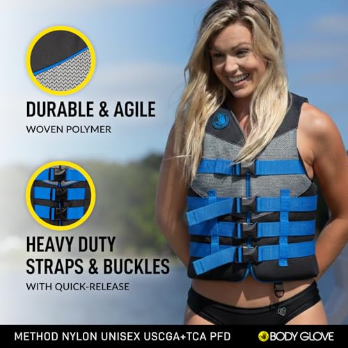 Image of Body Glove Method Nylon U.S. Coast Guard Approved Life Jacket PFD-Blue-L /XL