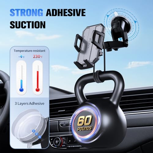 Image of SUUSON Upgraded 3-in-1 Car Phone Holder Mount [Powerful Suction] Phone Mount for Car Dashboard Air Vent Windshield,for All iPhone Samsung Android Phone, Carbon Black