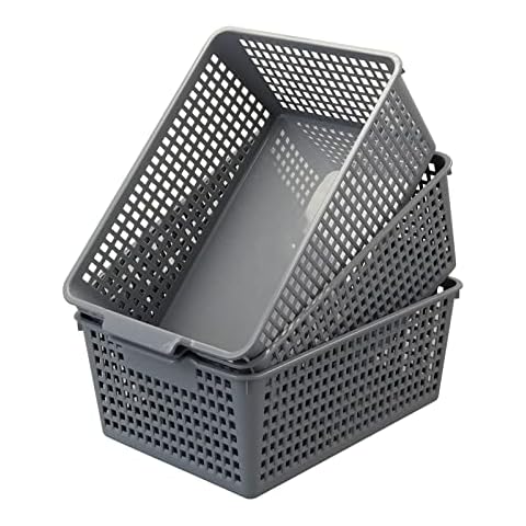 Sandmovie 3 Pack Platic Storage Baskets, 14 Liter Plastic Organizer Bin Cover