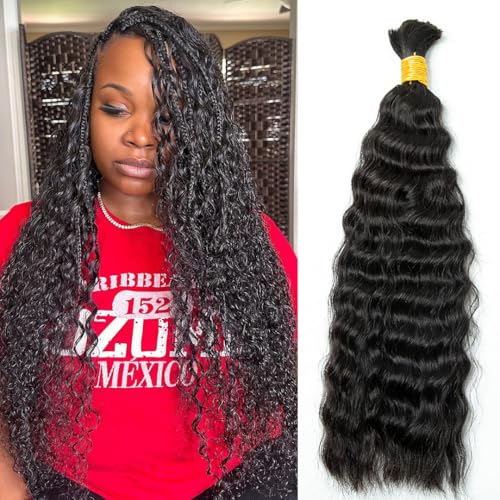 YWIGS Human Boho Braiding Hair Wet and Wavy Human Braiding Bair 100G No Weft Bulk Human Hair for Braiding NC 18inch