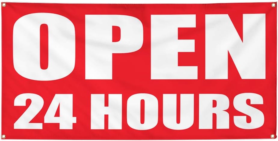 Vinyl Banner Multiple Sizes Open 24 Hours Business A Business Outdoor Weatherproof Industrial Yard Signs White 6 Grommets 36x72Inches