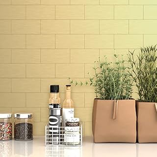 BeNice Peel and Stick Wall Tiles Stickers,Subway Tiles Self Adhesive Splashbacks Bathroom Tiles Metal Adhesive Tiles(5sheets,Gold)