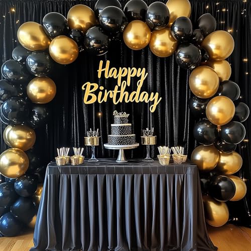 Image of RUBFAC Black and Gold Balloons 129pcs Different Sizes Pack of 18 12 10 5 Inch, Latex Balloon Garland Arch Kit for Party Graduation Wedding Holiday Happy Birthday Decoration