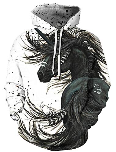 OLIPHEE Hombre Sudaderas con Capucha Azar Pareja Estampado 3D Impresión de patrón Caballo 3XL