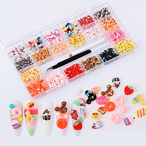 Melinds 400Pcs Nail Art Multi Shape Candy Resin Decoration Kit Sugar Design 3D Flatback Nail Art Sweet Nail Candy Charms Set With Rhinestones Picker And Tweezers #TOP5