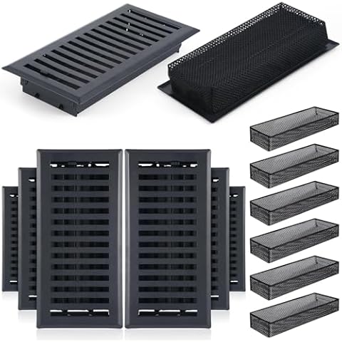 Baquler 12 Pcs Floor Vents Register with Cover Trap 4" x 10" Set, Including 6 Pcs Walkable Design Floor Vent Covers 6 Pcs Floor Register Trap Screen Vent Mesh Filters for Home Floor Replacement Cover