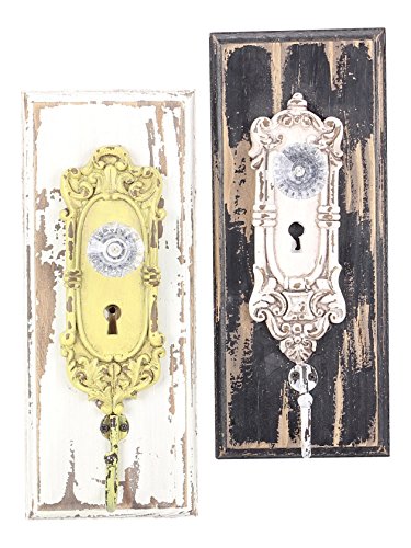 Young's Painted Distressed Wood Vintage Look Ornate Glass Door Knob Wall Hooks Set of 2,Cream, Yellow, Brown,One size Young's Painted Distressed Wood Vintage Look Ornate Glass Door Knob Wall Hooks Set of 2,Cream, Yellow, Brown,One size