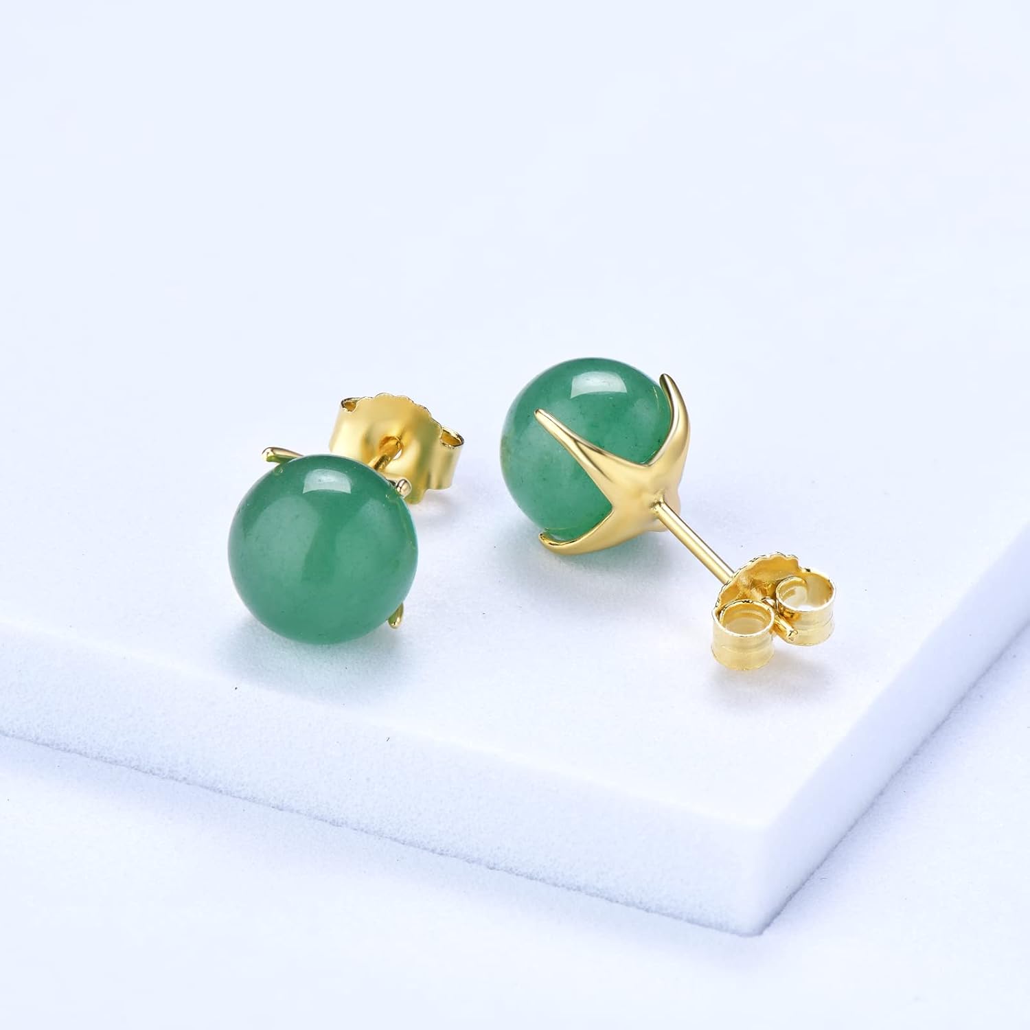 Jade Stud Earrings for Women, Natural Green Small Jade Sterling Silver Hypoallergenic Earrings Lucky Jewelry Gift for Graduation Birthday Anniversary Holidays - Image 3
