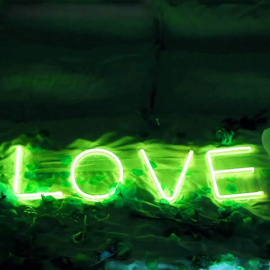 Letter Neon Lights, LED Neon Night Light Neon Lights Wall Decorative Night Light USB Battery for Kids Bedroom Green (V)