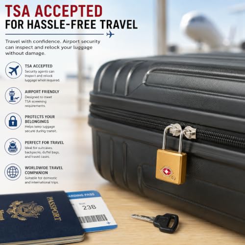 Image of QUIRA TSA Approved Travel Padlock with Key, Luggage Lock for Suitcase, Backpack, Locker & Travel Bags, Heavy Duty Security Lock